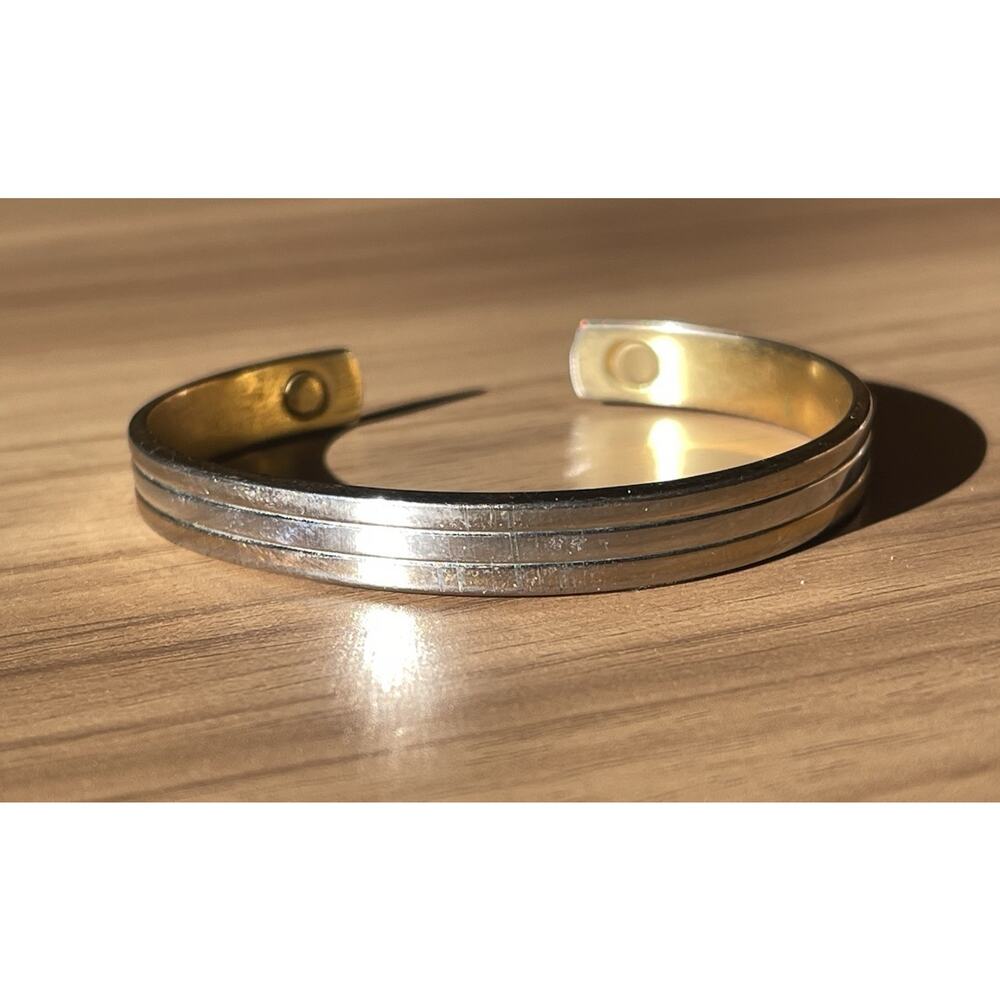 Vintage Silver Tone Cuff Bracelet Triple Band Minimalist Modern Unisex